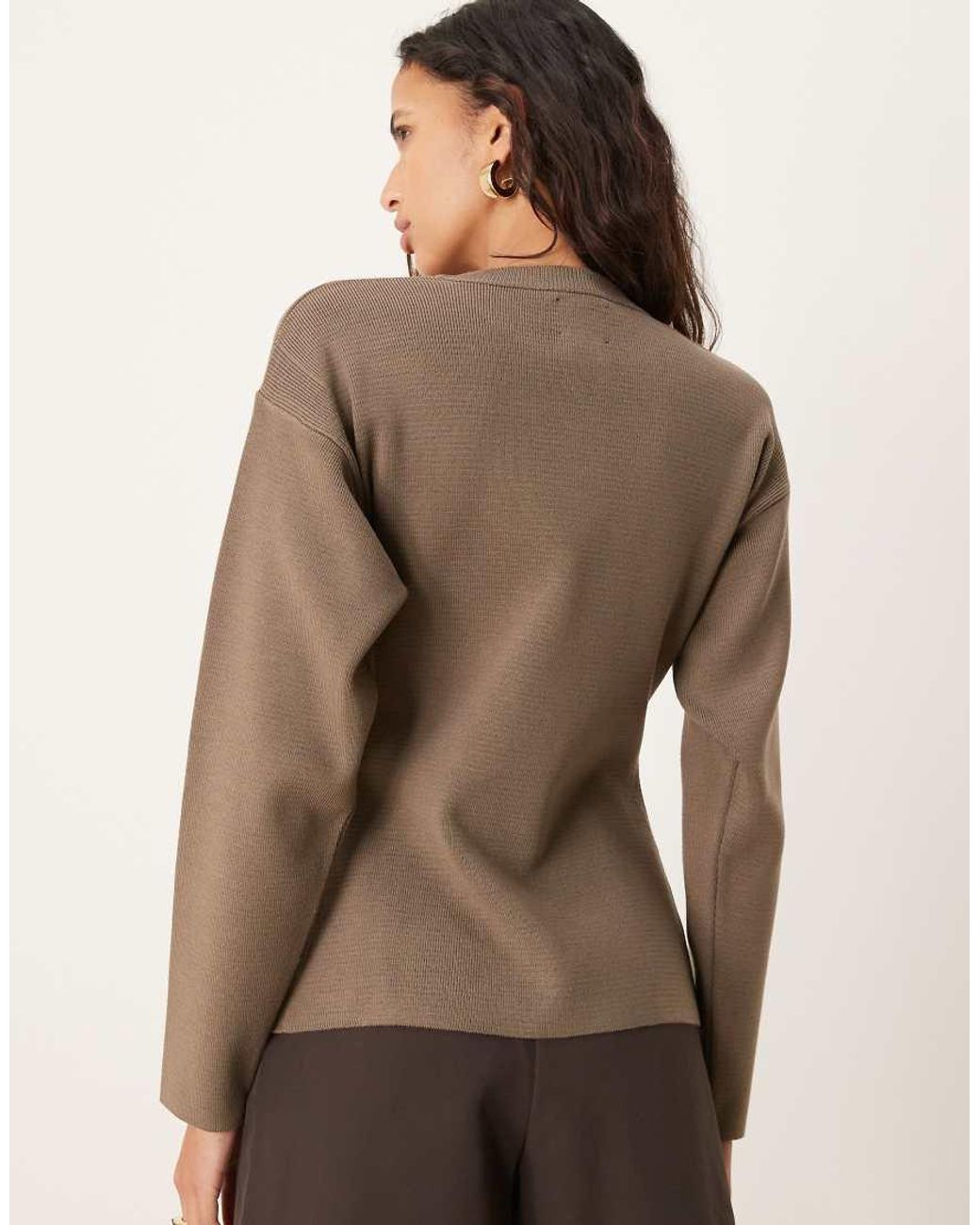 ASOS Natural Knitted Structured Crew Neck Cardigan With Gold Buttons