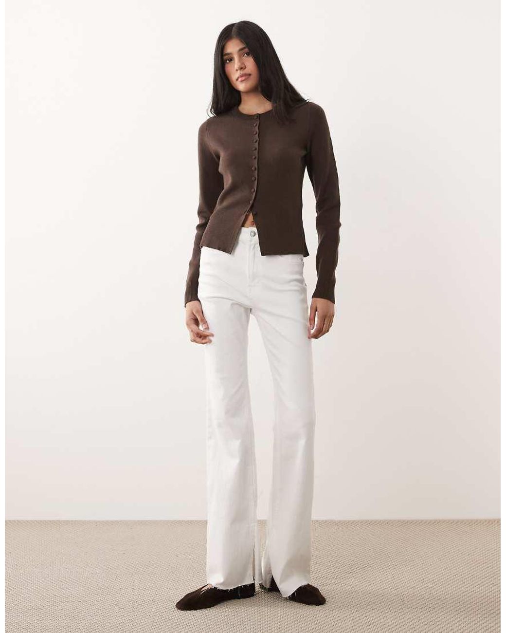 Threadbare Brown Crew Neck Cardigan With Cinched Waist