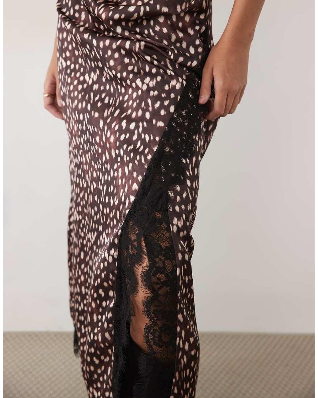 ASOS Multicolor Lace Insert High Split Satin Midi Skirt