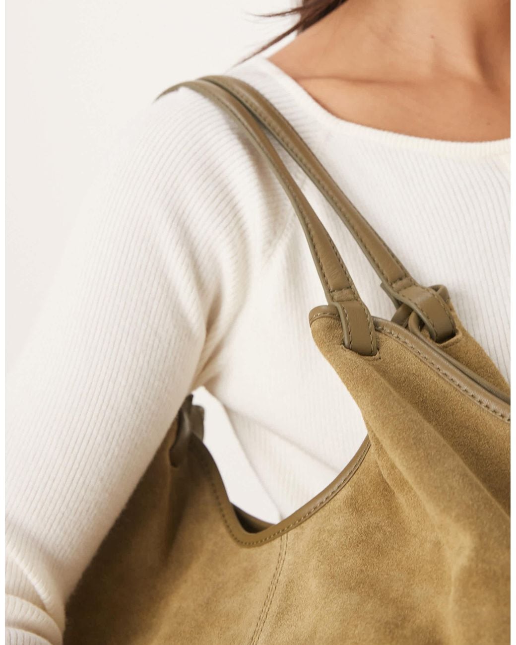 ASOS Natural Suede Pinched Handle Scoop Tote Bag