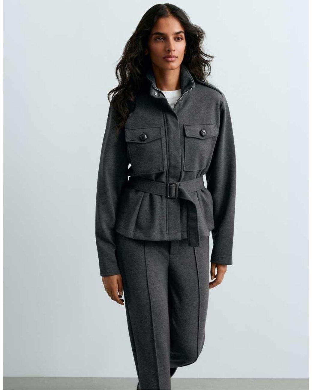 Oysho Black Short Cotton Piqué Jacket With Belt