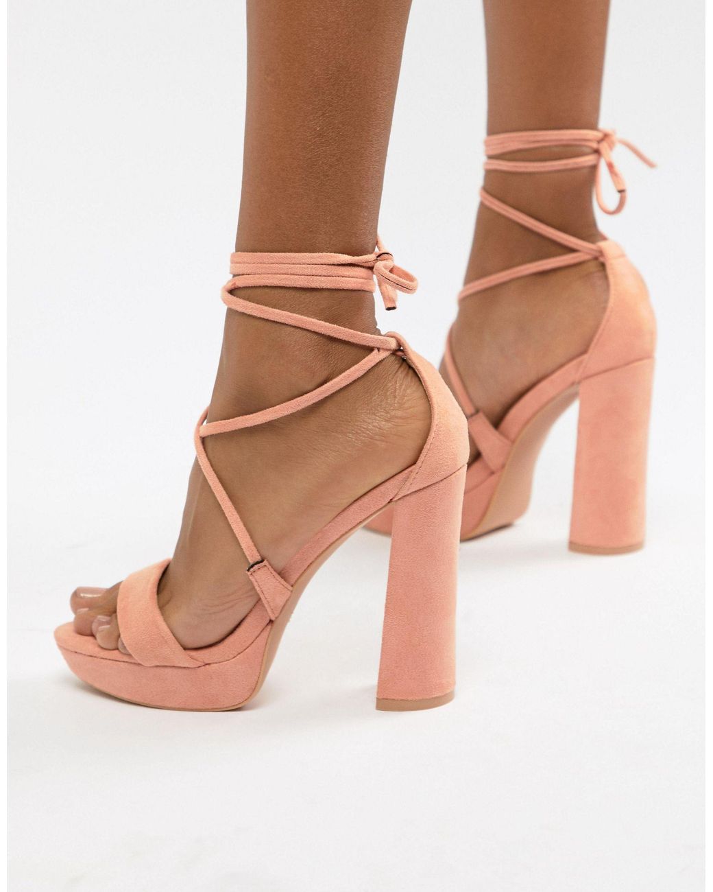 Public Desire Freesia Peach Platform Block Heeled Sandals in Pink | Lyst