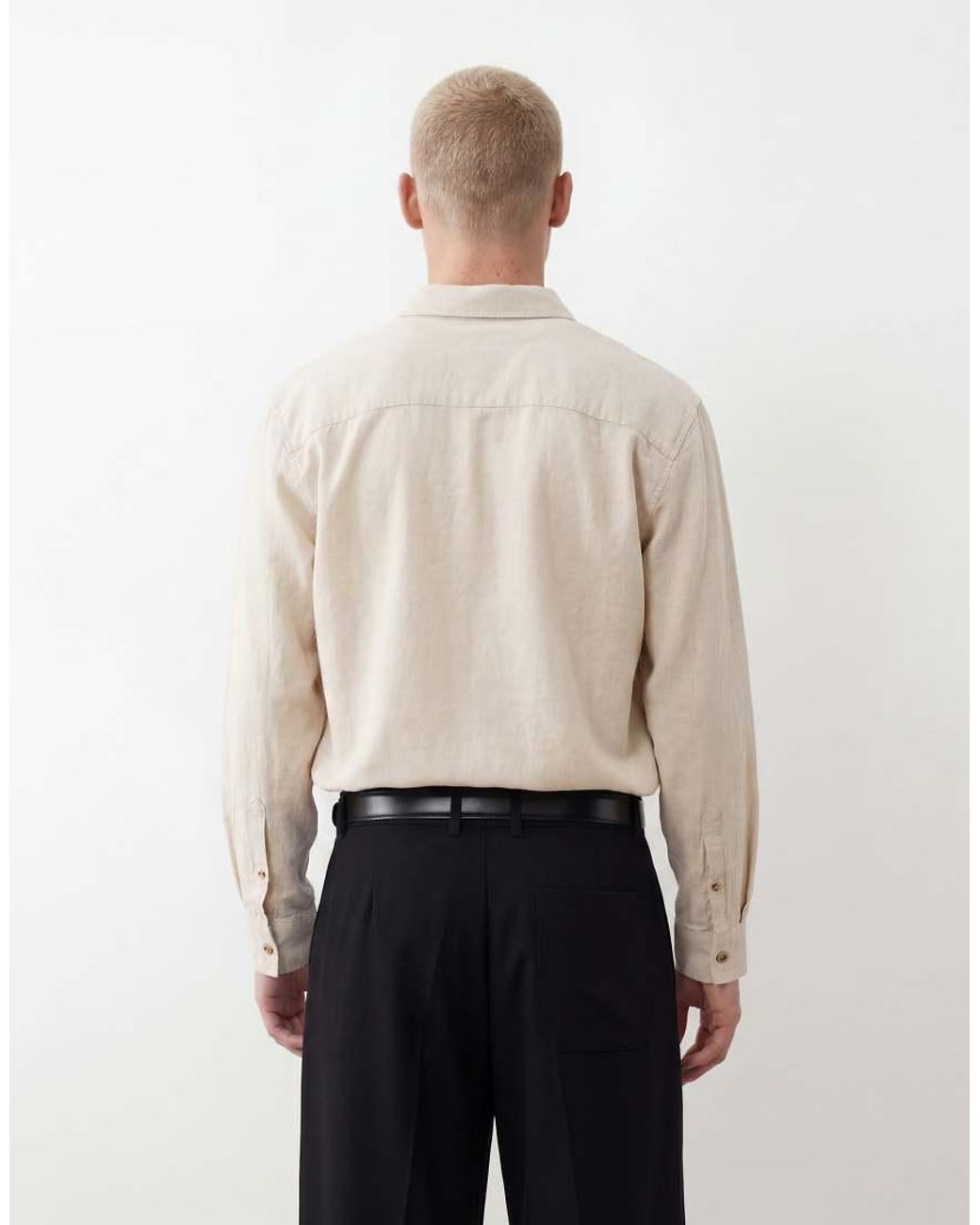ASOS Natural Relaxed Linen Blend Shirt for men
