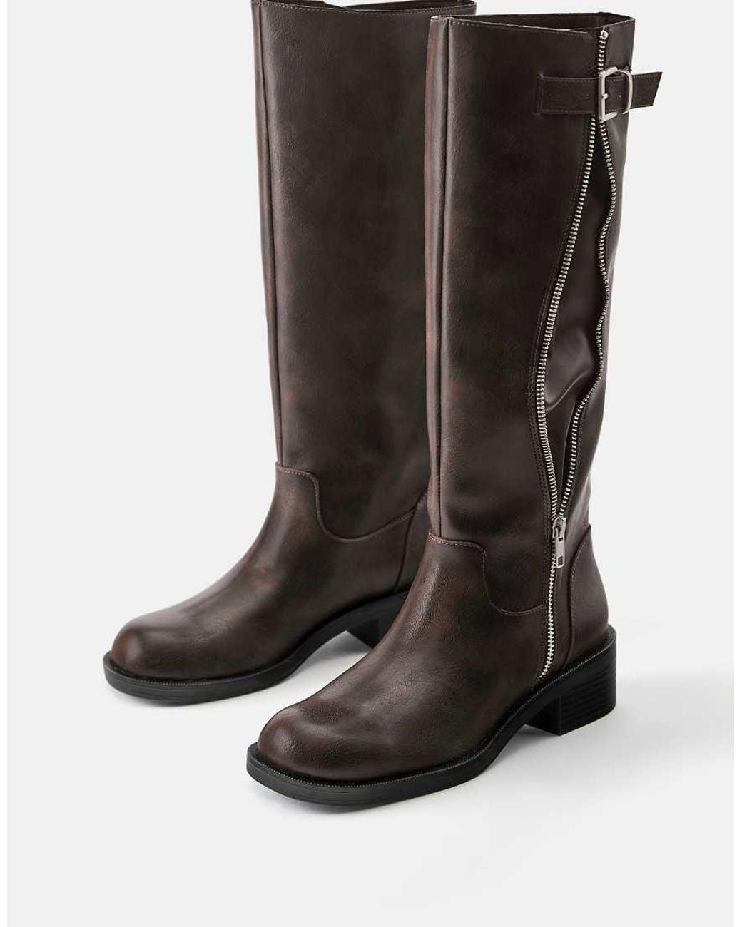 Pull&Bear Black High-Leg Boots With Decorative Zip