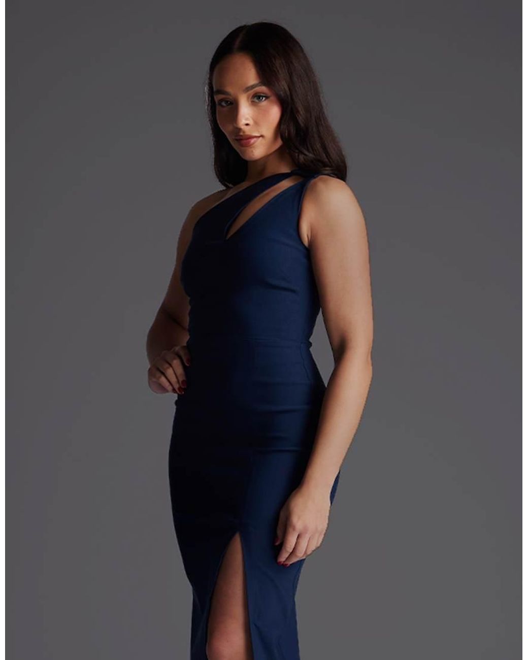 Vesper Petite Blue One Shoulder Cut Out Maxi Dress