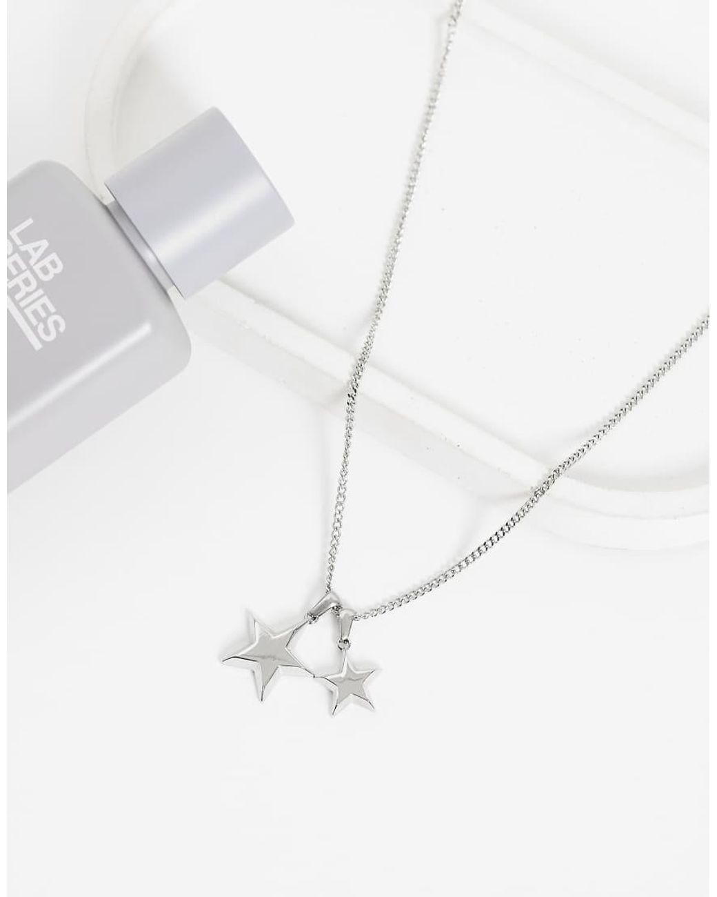 ASOS White Waterproof Stainless Steel Double Star Pendant Necklace for men