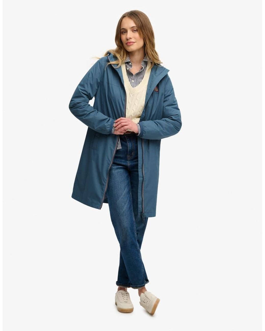 Superdry Blue Longline Tri Coloured Windbreaker Jacket