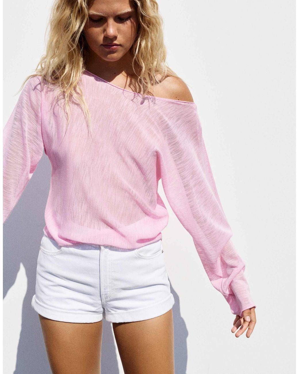 Pull&Bear Pink Asymmetrischer feinstrickpullover
