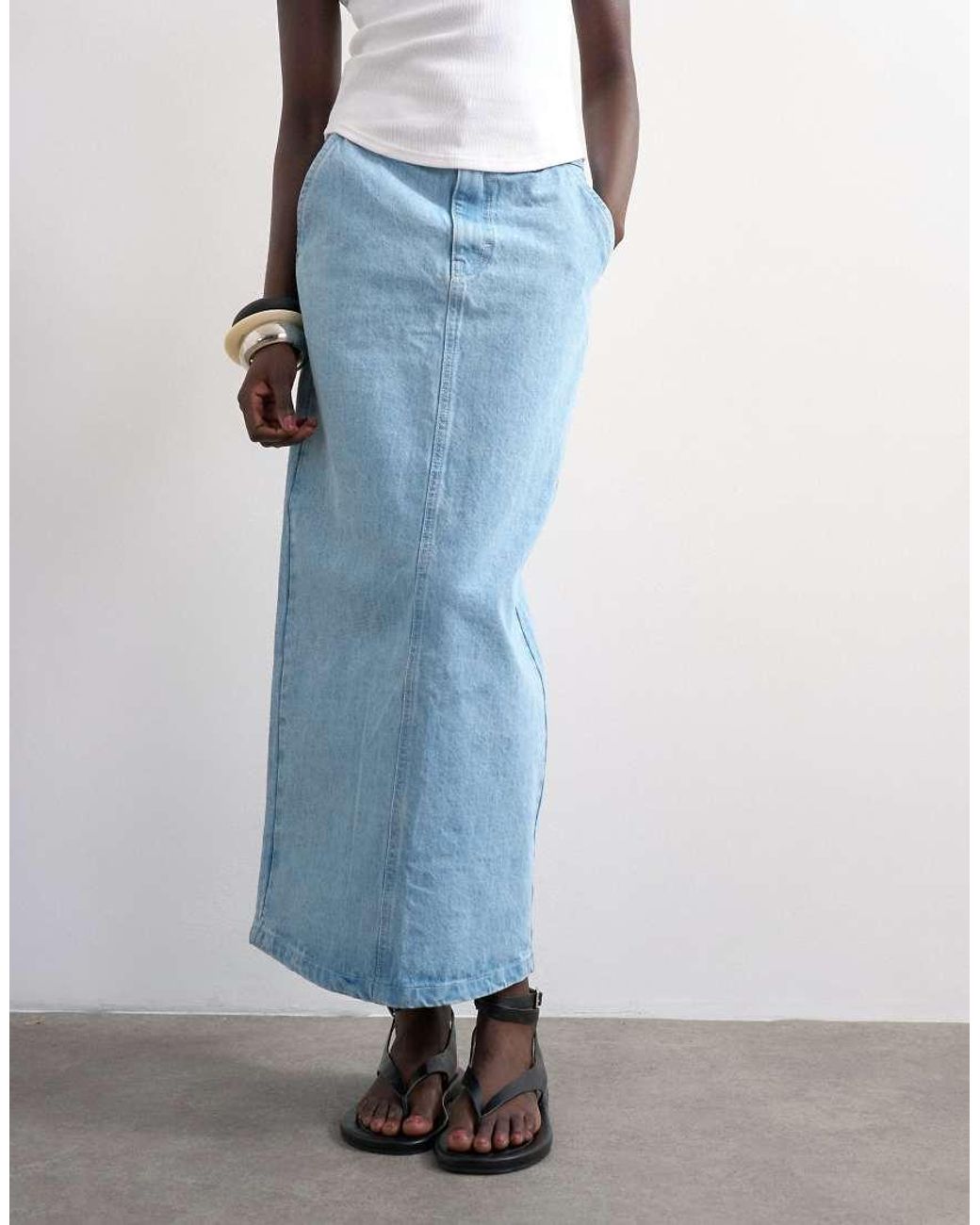 TOPSHOP Blue Denim Column Skirt