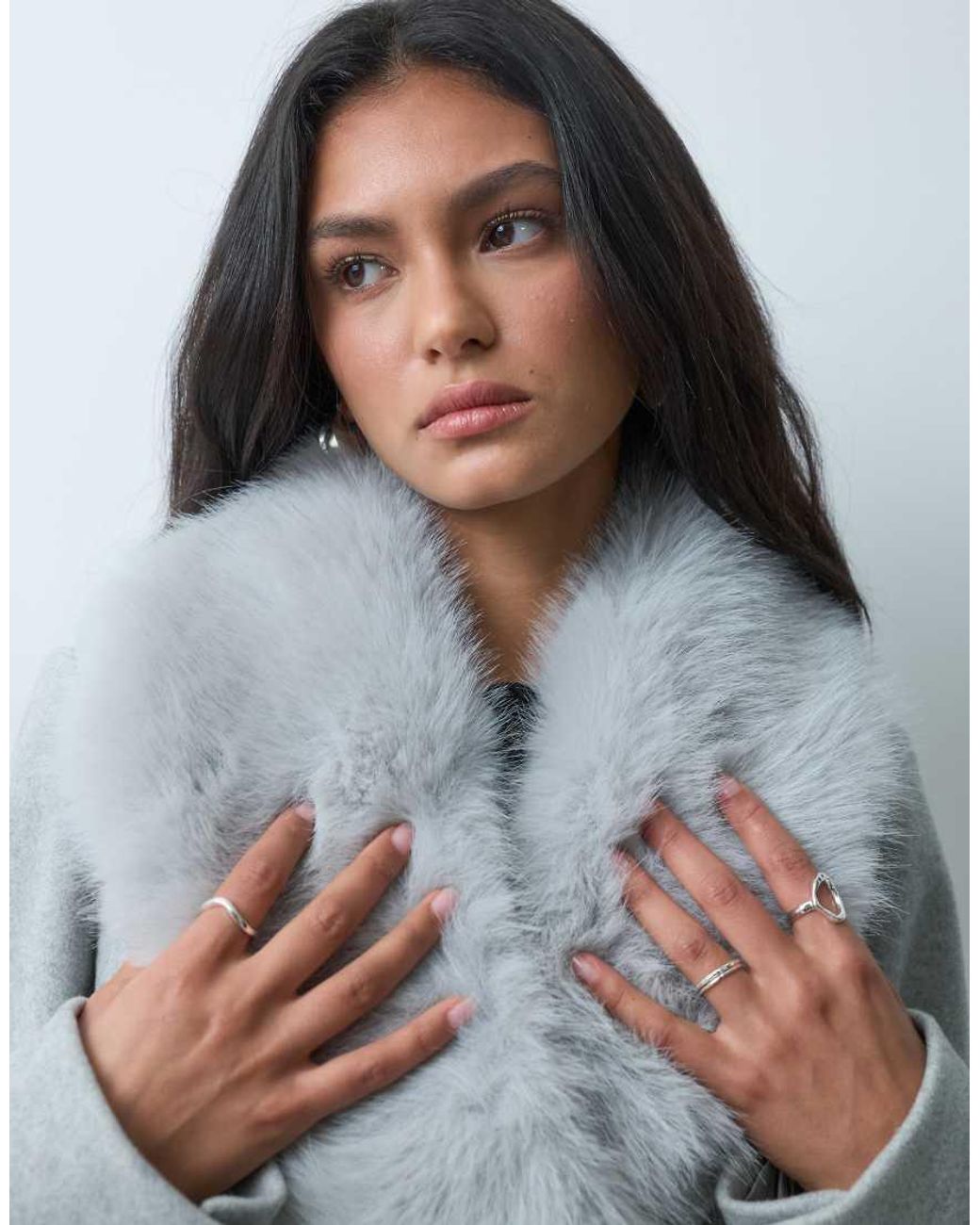 Forever New Blue Formal Belted Detachable Faux Fur Collar Longline Coat