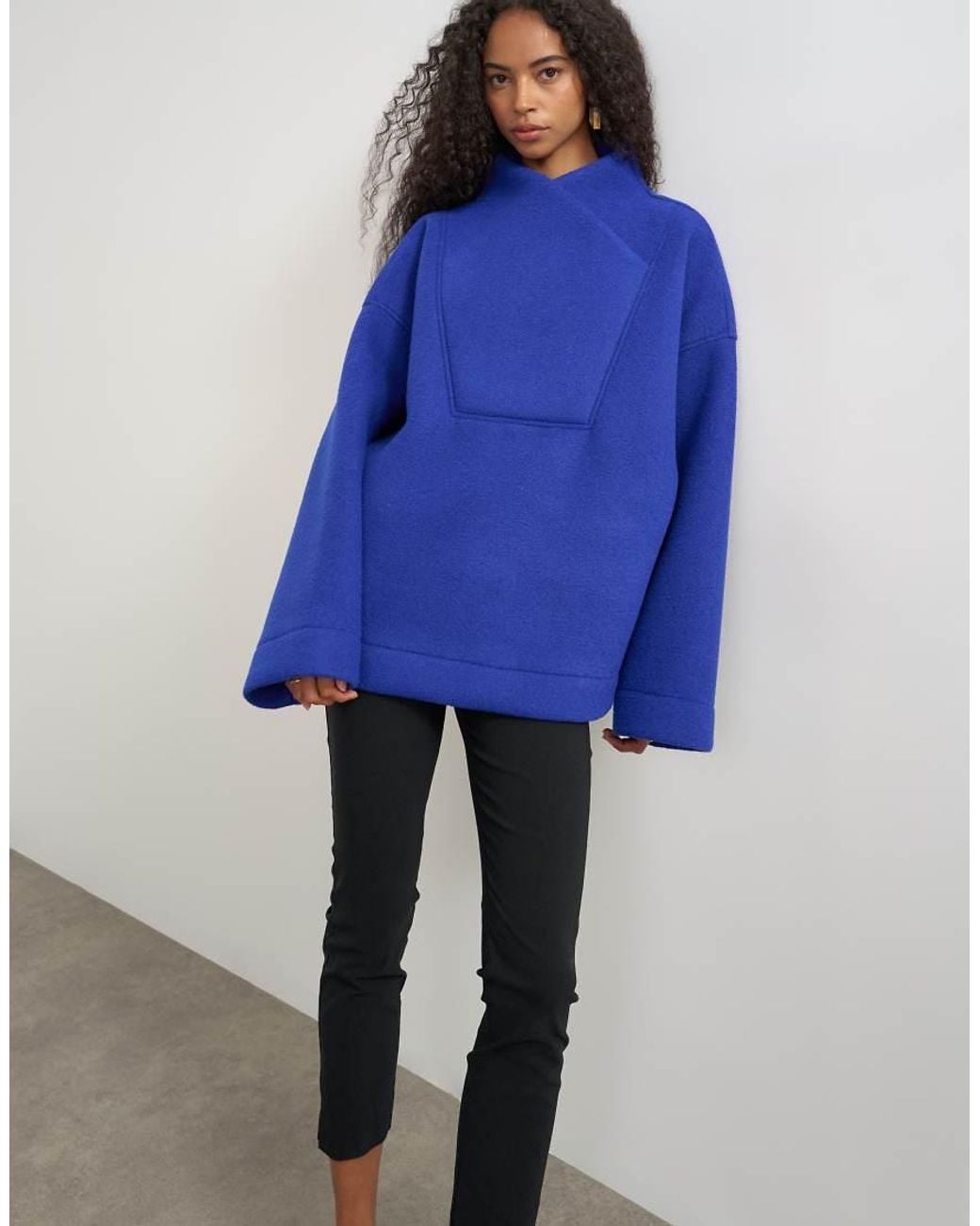 TOPSHOP Blue Borg Wrap Neck Sweat