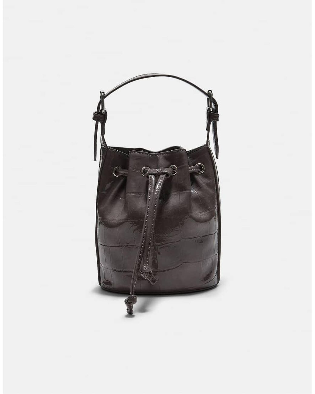 Stradivarius Black Mock-croc Bucket Bag
