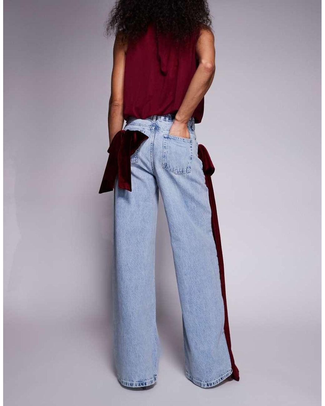 ASOS Purple Wide Leg Jeans With 3d Velvet Bow Detail