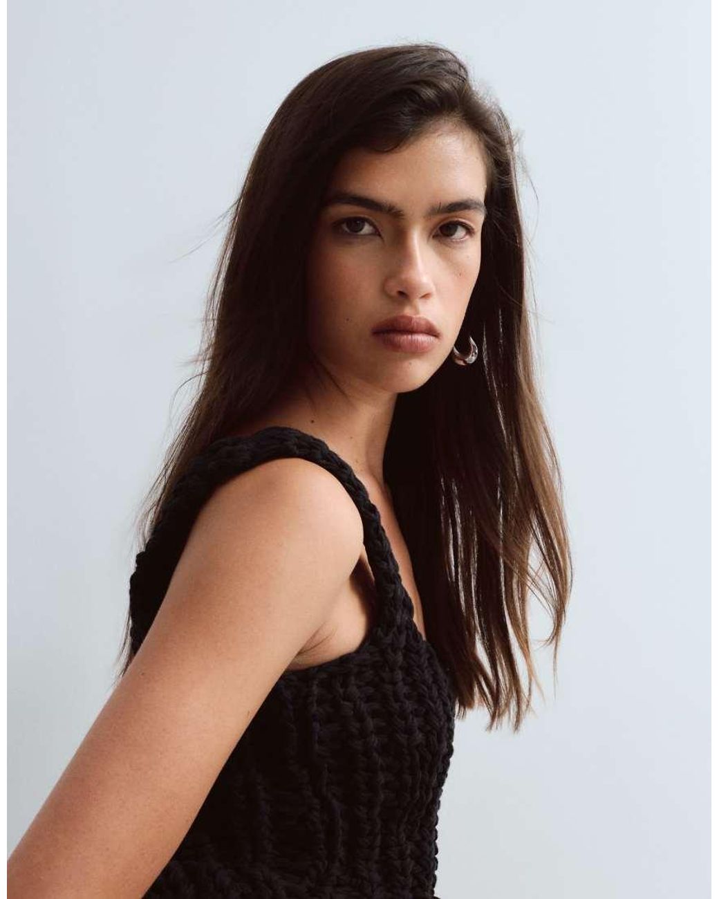 ARRANGE Black Chunky Hand Knit Peplum Top