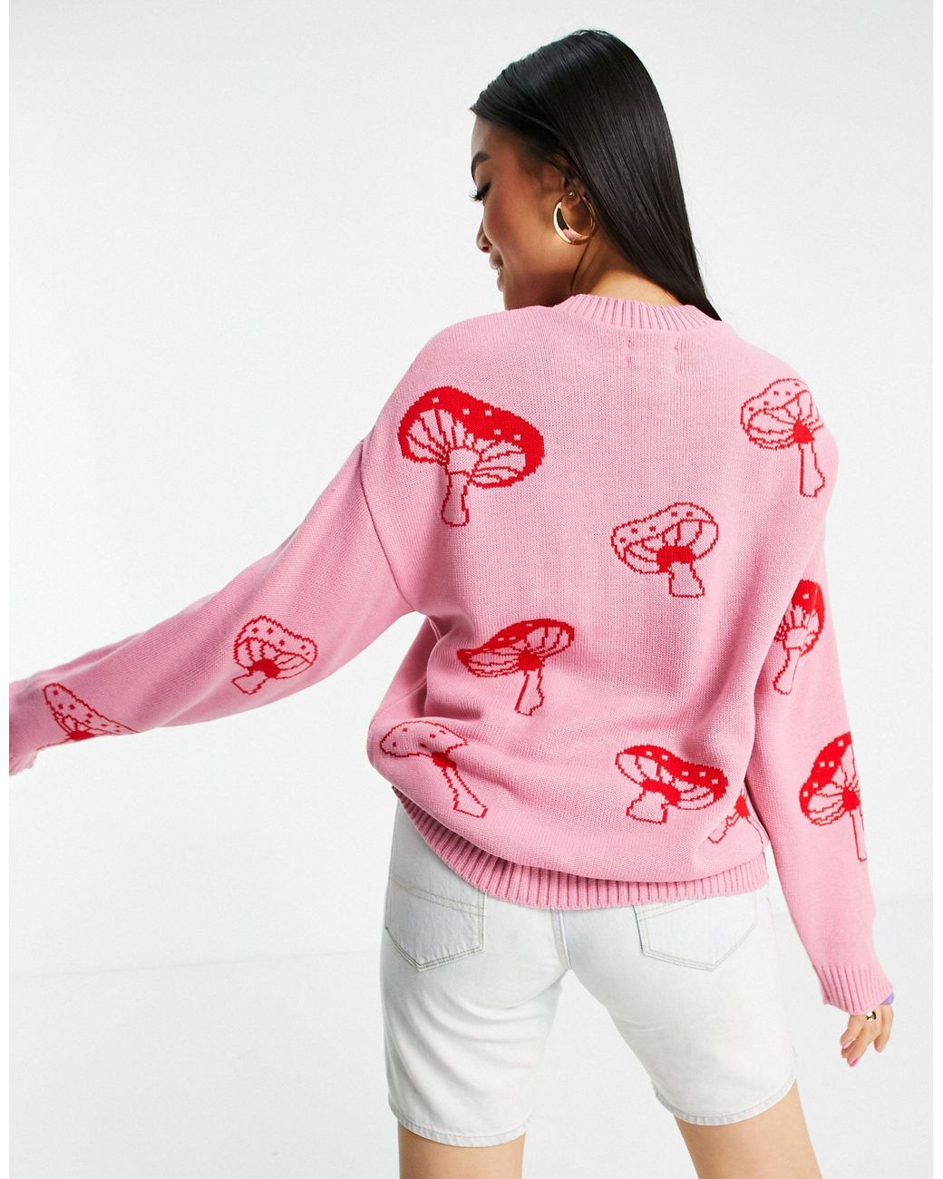 Asos design oversized knitted jumper with mushroom pattern in beige Clearance