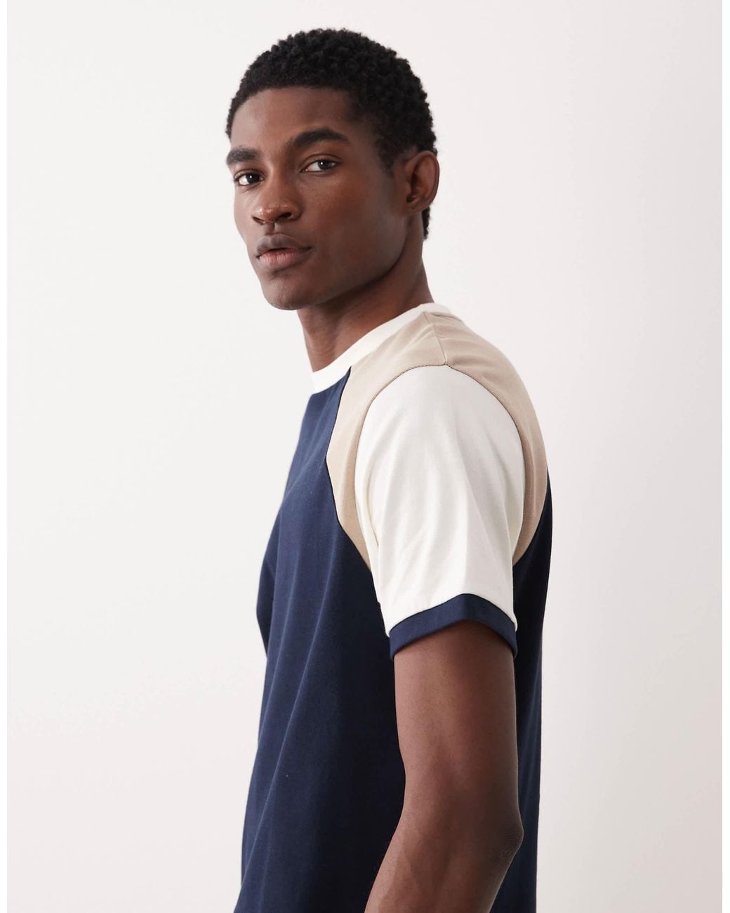 ASOS Blue Heavyweight Regular Fit T-shirt With Contrasts Sleeves for men