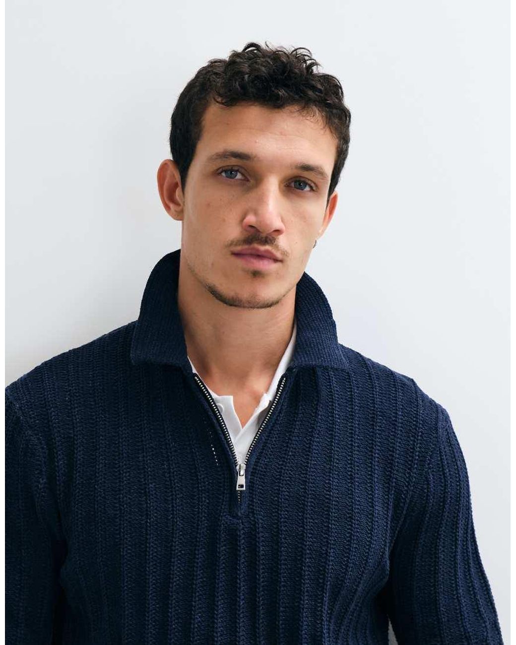 Only & Sons Blue Half Zip Ribbed Knitted Polo Dak Dark for men