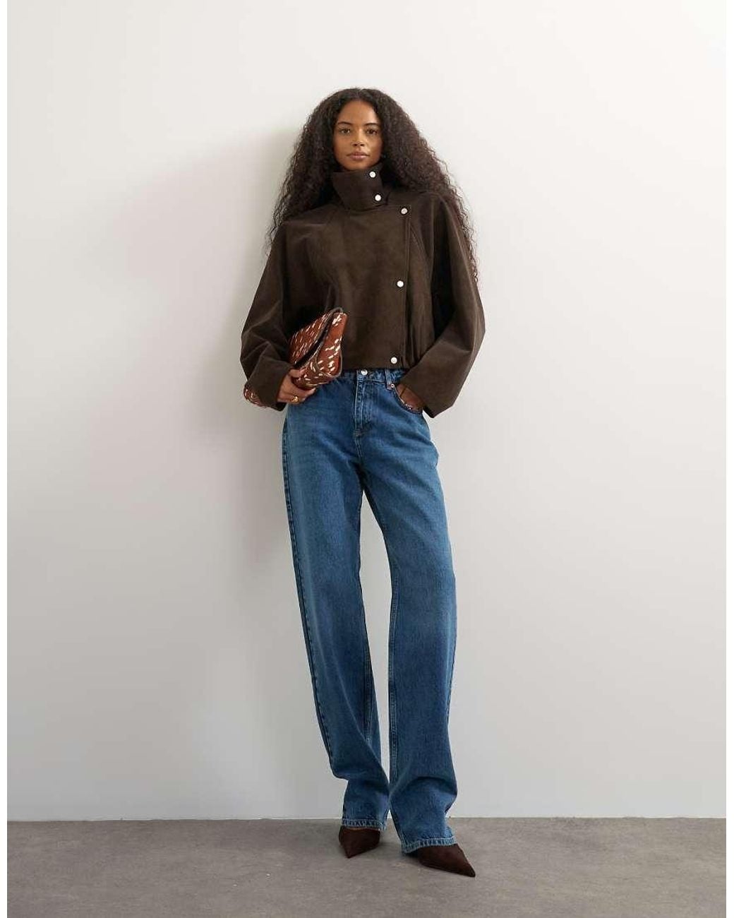 TOPSHOP Brown Co-ord Faux Leather Funnel Neck Bomber Jacket