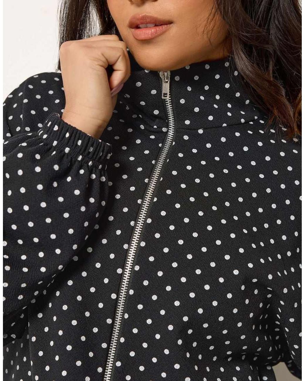 PixieGirl Black Petite Polka Dot Funnel Neck Jacket