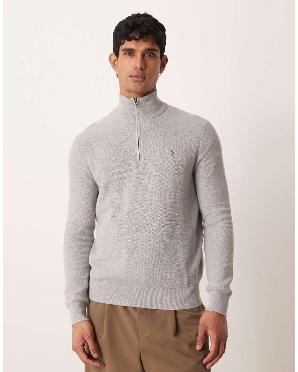 Polo Ralph Lauren Gray Icon Logo Zip Up Jumper for men
