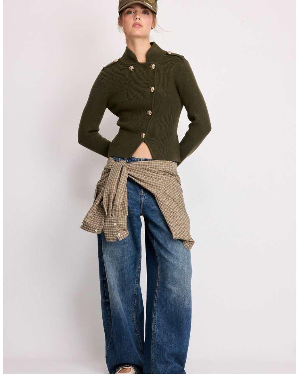 Stradivarius Blue Button-Up Knit Cardigan