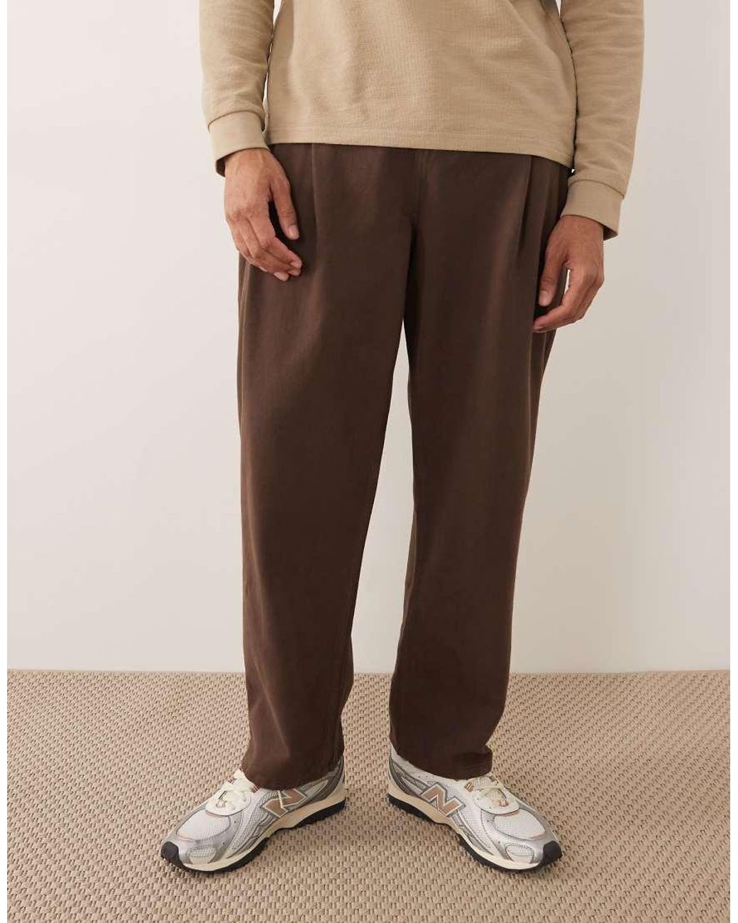 ASOS Natural Relaxed Tapered Trousers for men