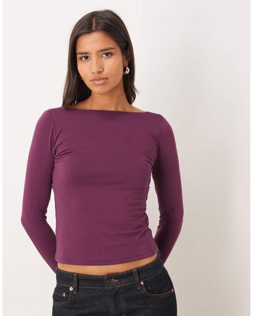 Abercrombie & Fitch Purple Slash Neck Cowl Back Long Sleeve Top