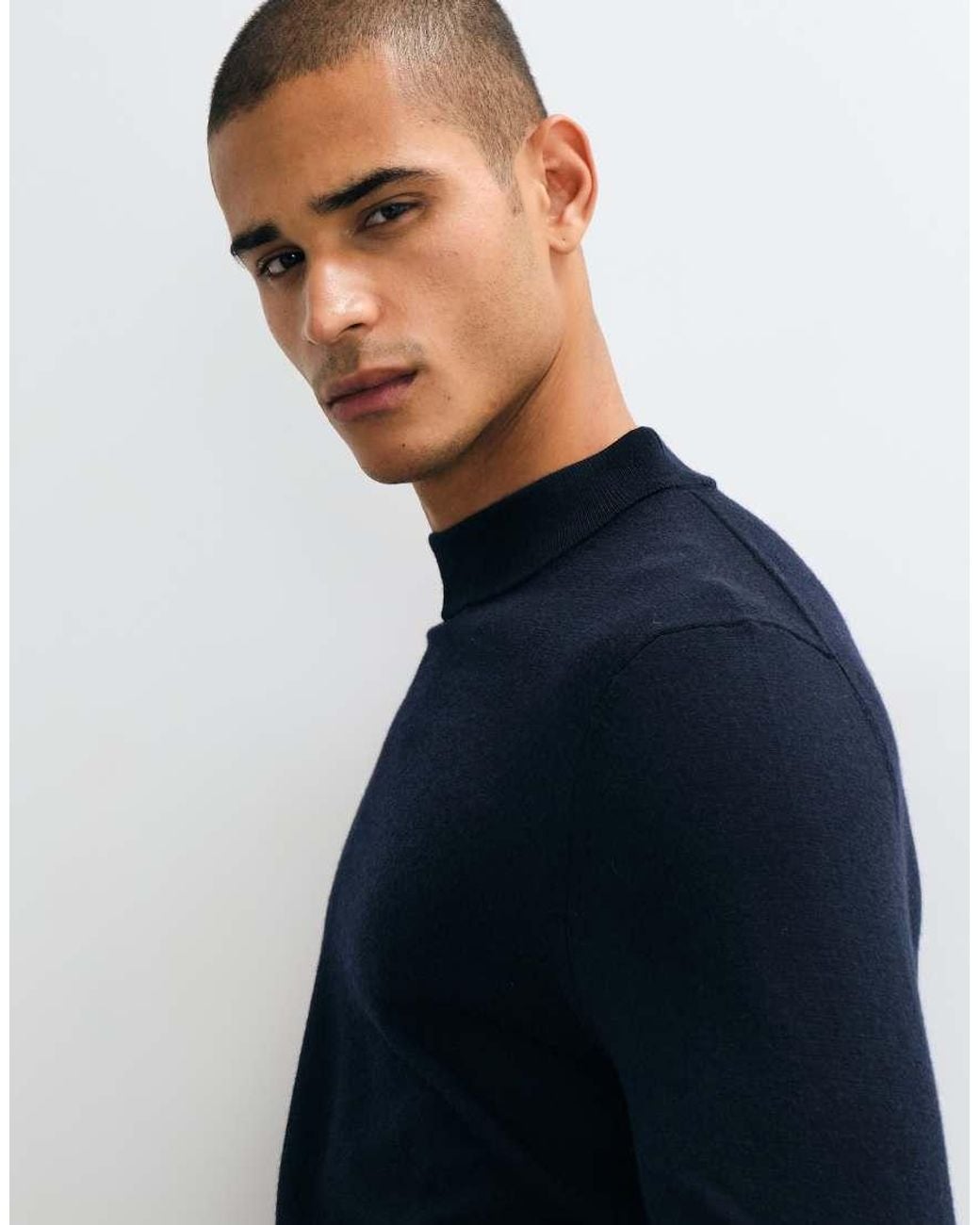 Mango Blue High Neck Knit Sweater for men