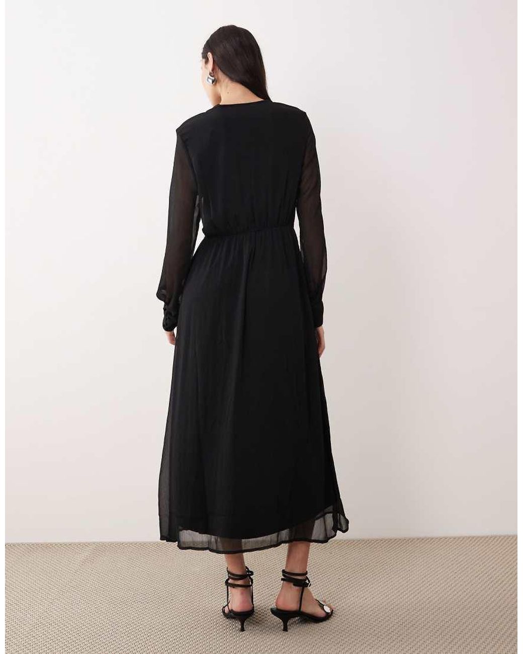 Vila Black Longsleeve V-neck Midi Dress