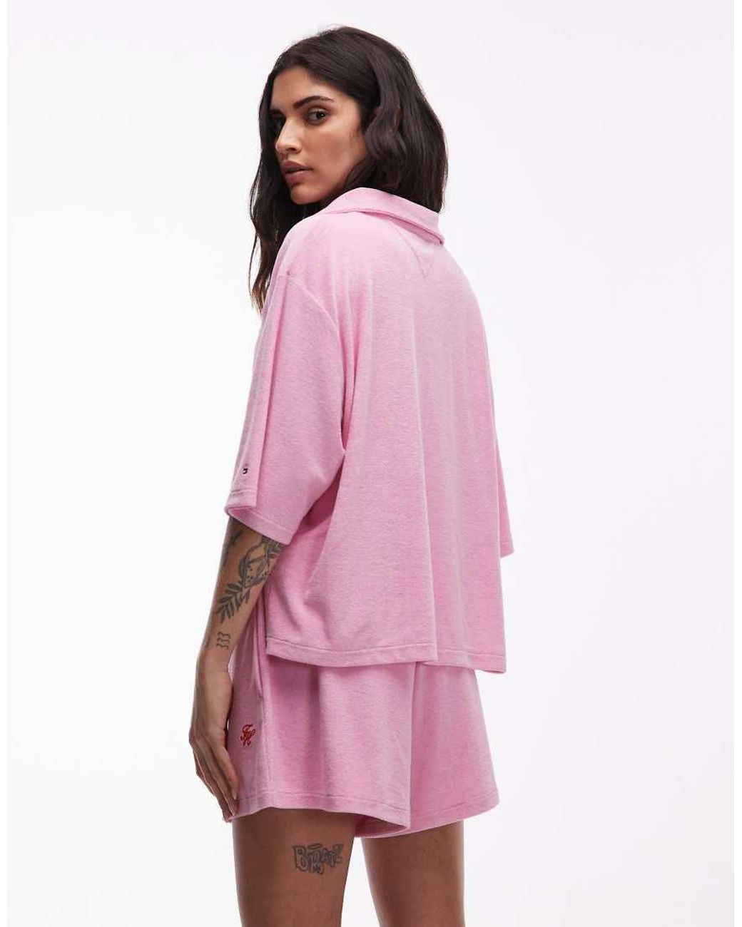 Tommy Hilfiger Pink Resort Logo Towelling Shirt Co-Ord