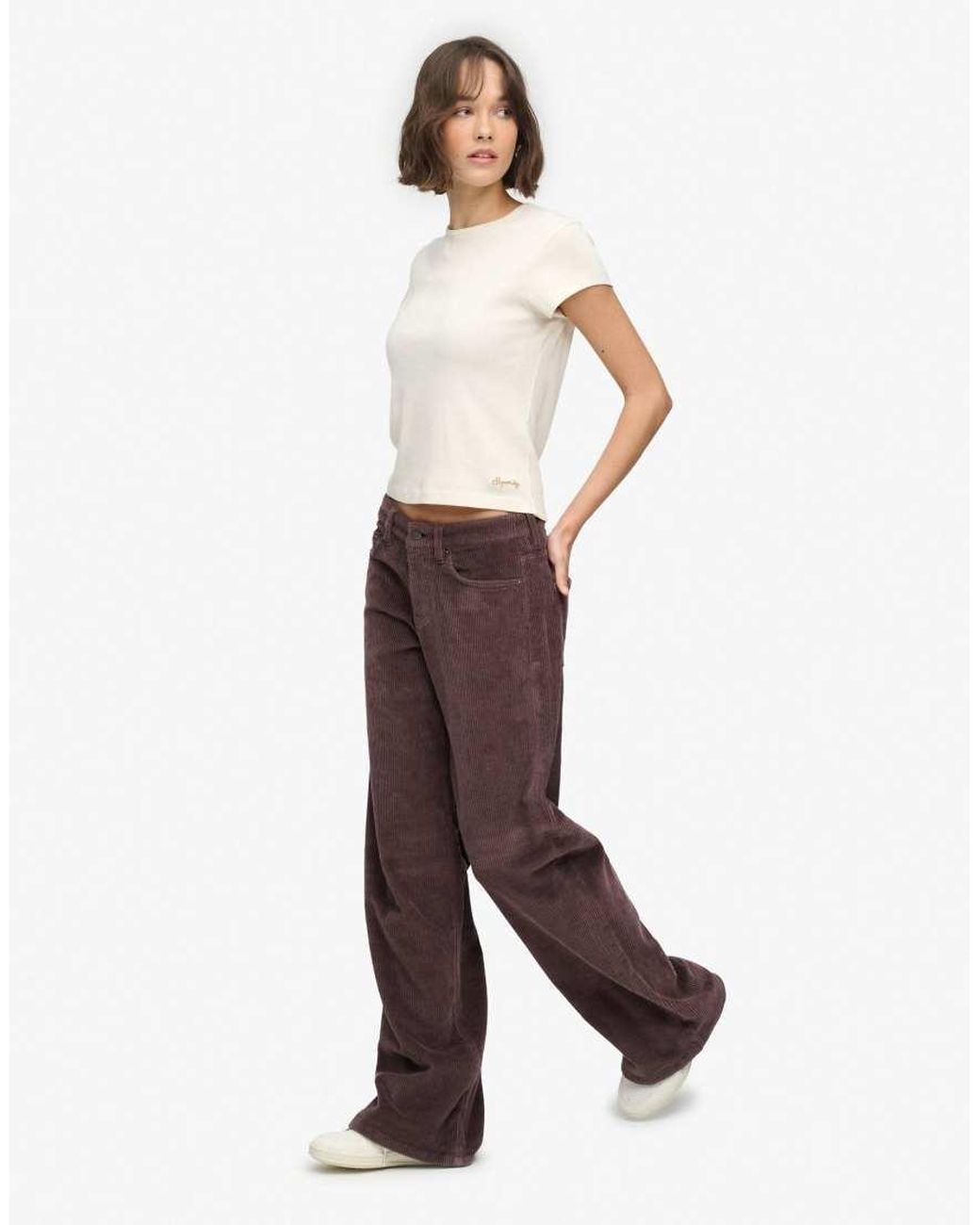 Superdry White Mid Rise Baggy Jumbo Cord Pants