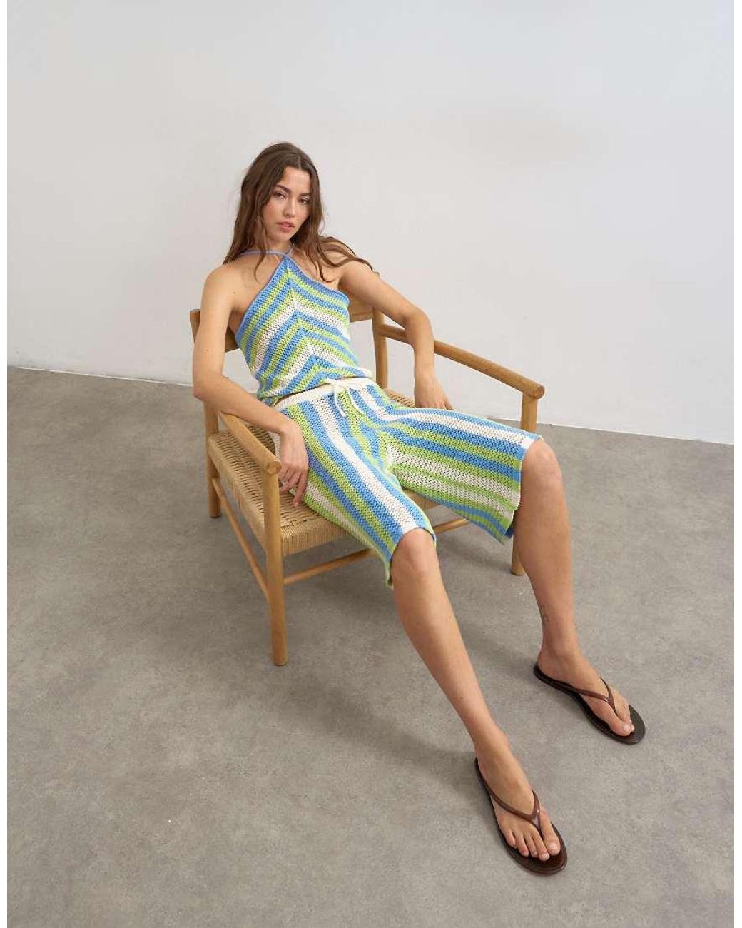TOPSHOP Blue Knitted Mix Stripe Longline Jorts