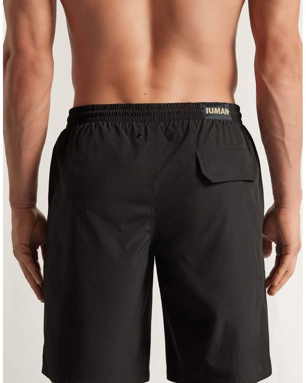 Intimissimi Black Long Solid-Colour Swim Trunks for men