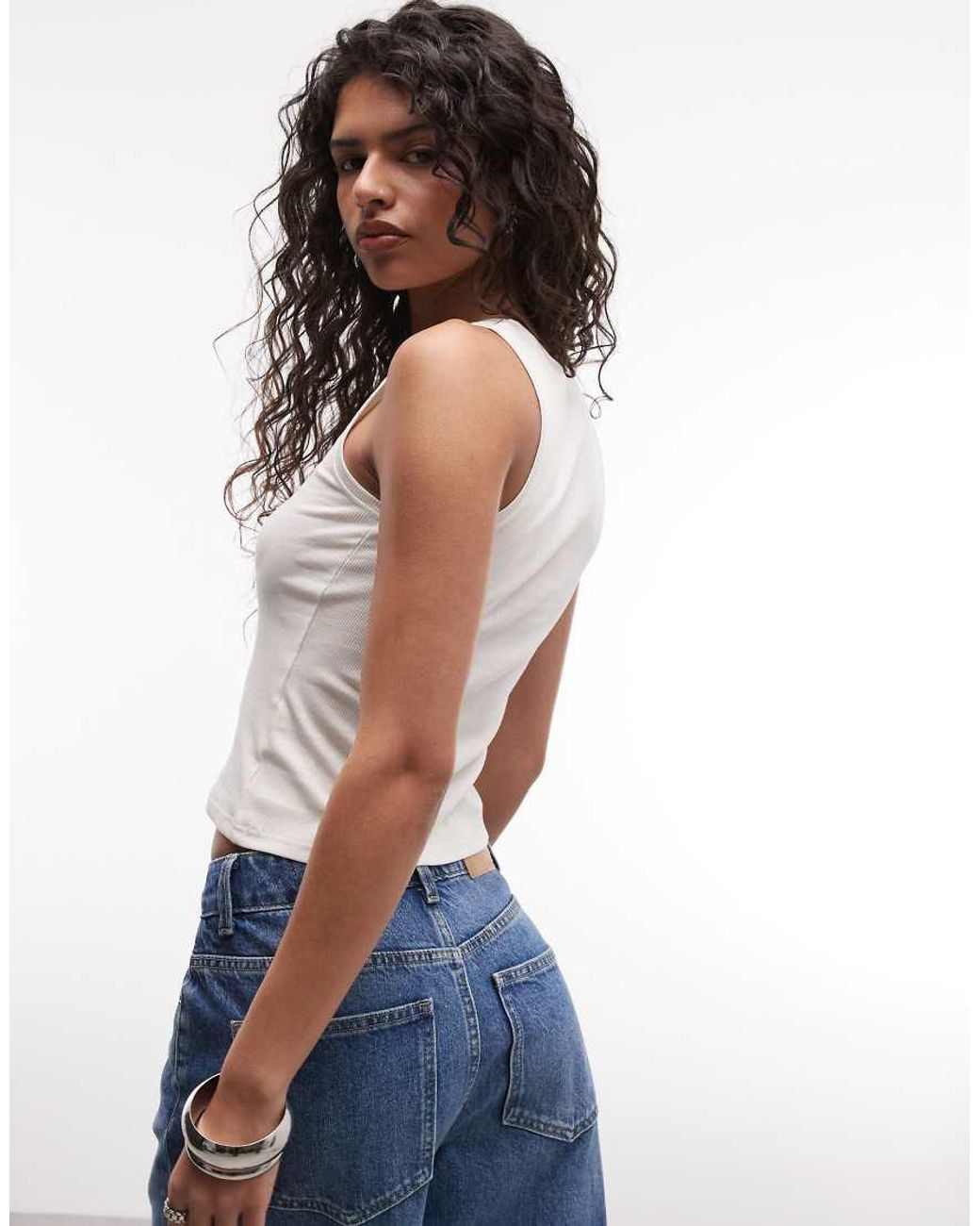 Monki White 90s Ribbed Tank Top