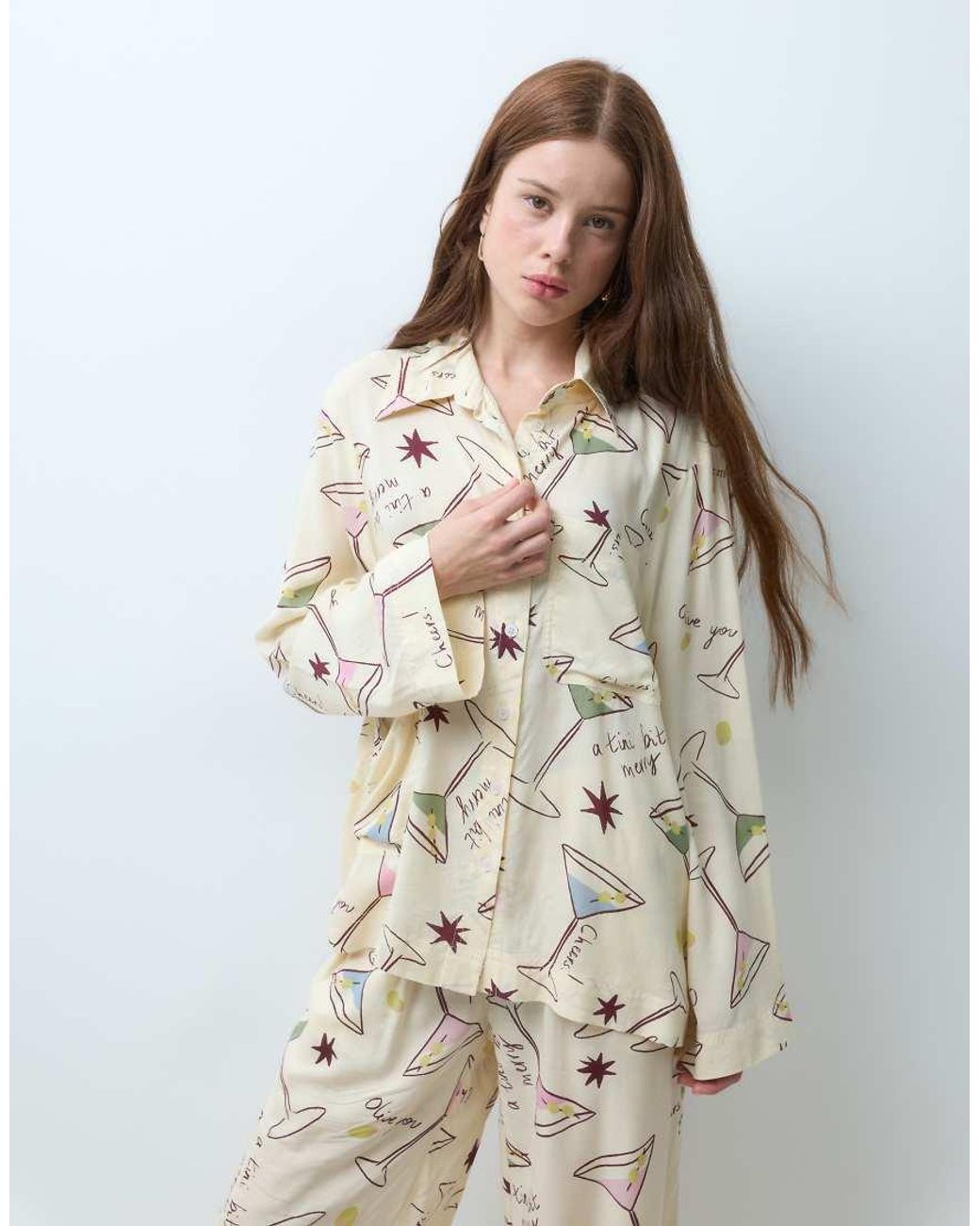 ASOS White Asos Design Petite Woven Modal Long Sleeve Pyjama Set