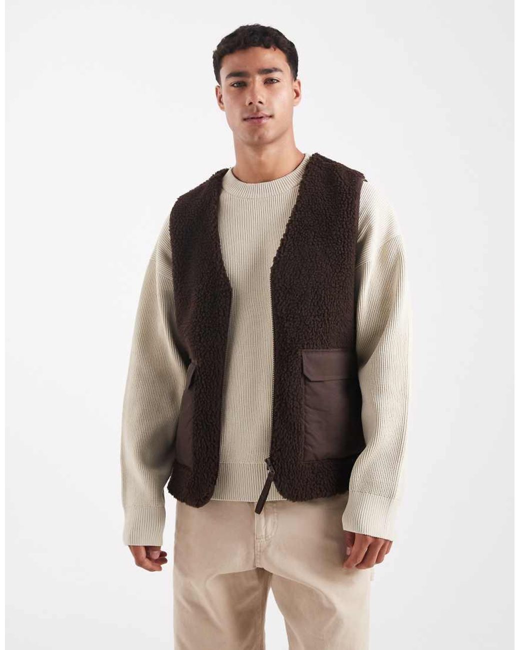 ASOS Brown Borg Utility Vest for men