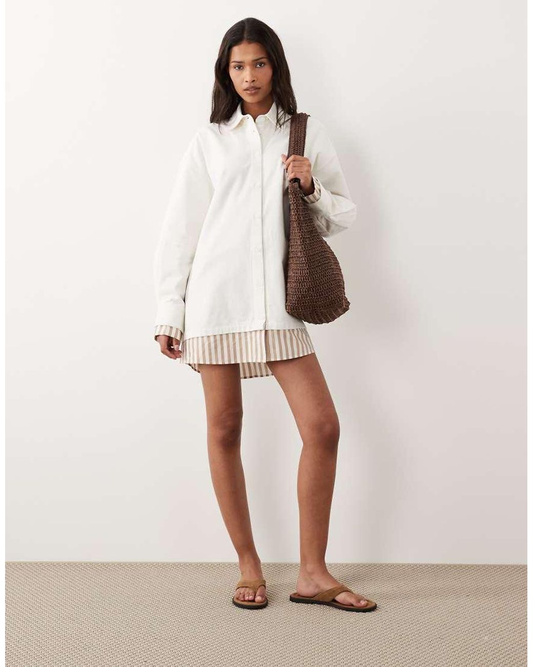 ASOS Natural Oversized Double Layered Shirt Mini Dress With Lobster Embroidery