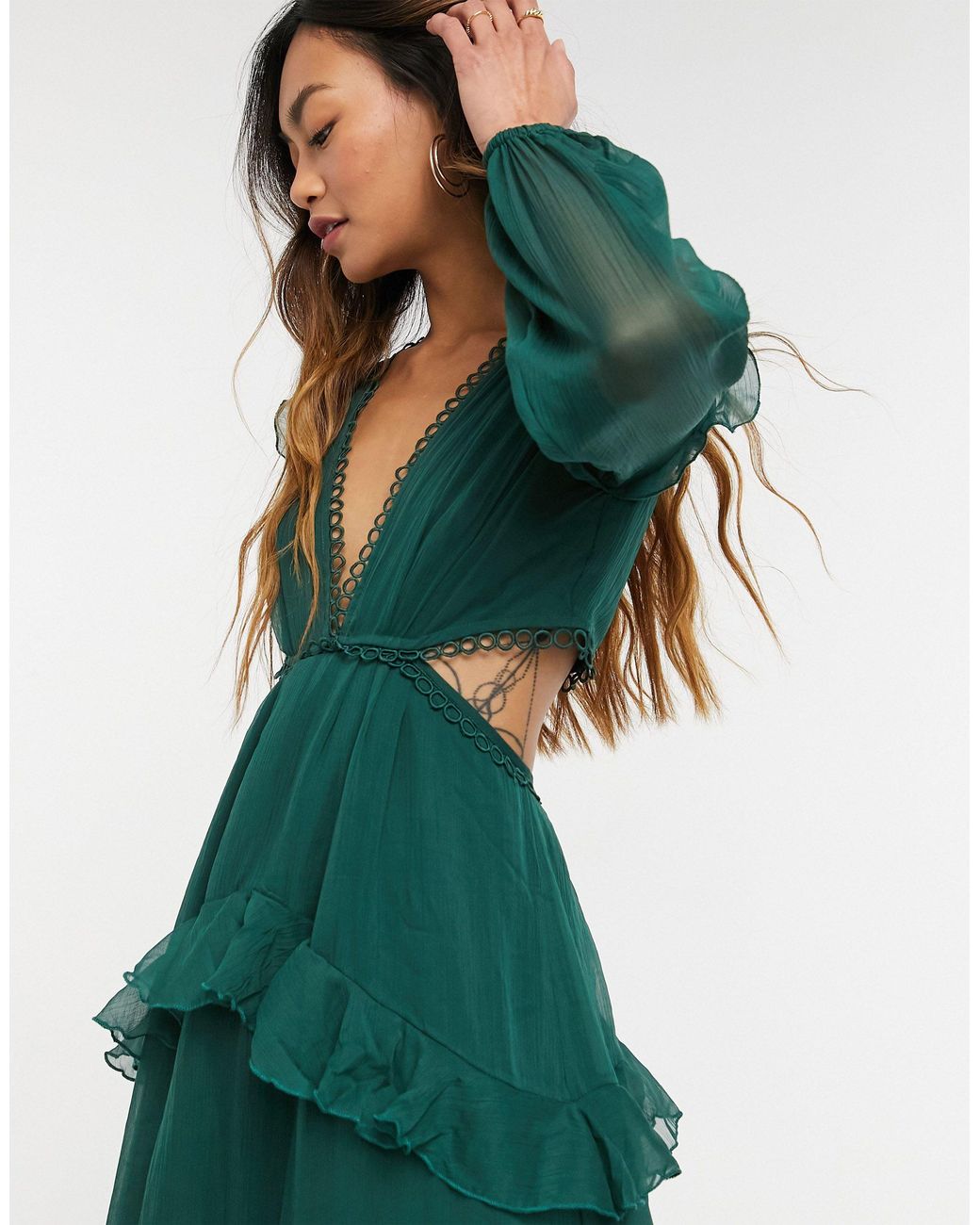 ASOS Maxi Dress With Long Sleeve And Circle Trim in Green Lyst UK