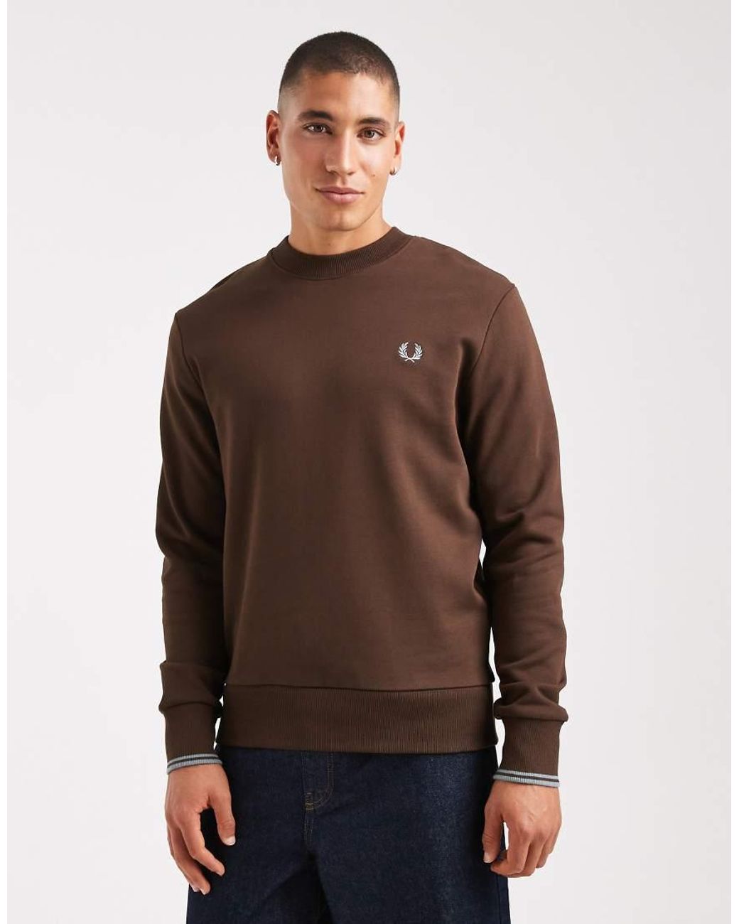 Fred Perry Brown Tipped Crew Neck Sweatshirt for men