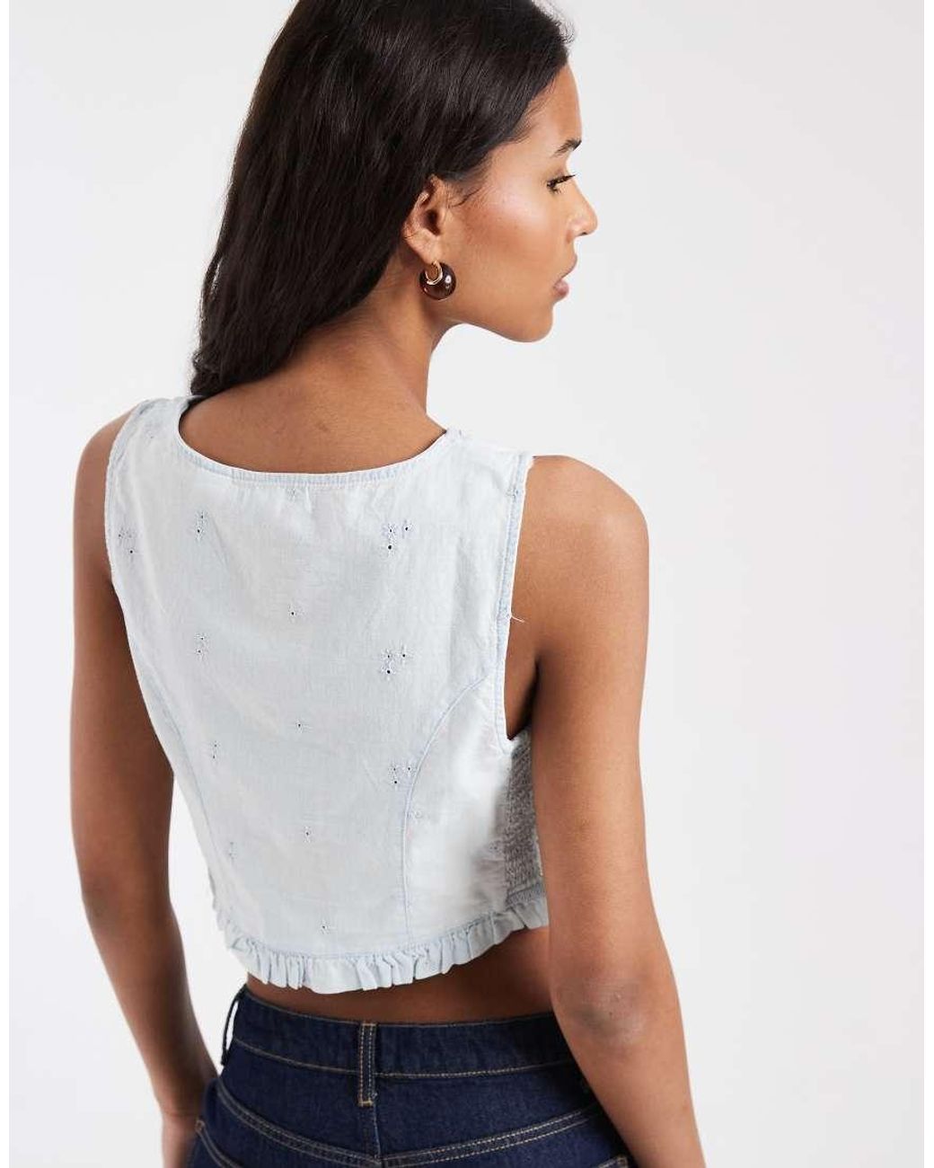 Levi's White Frill Hem Button Down Top