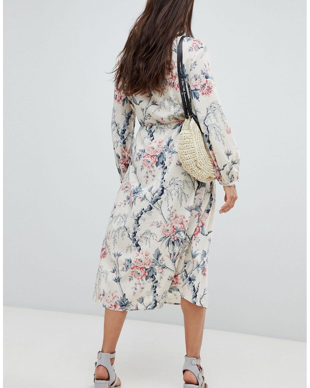 warehouse red floral midi tea dress