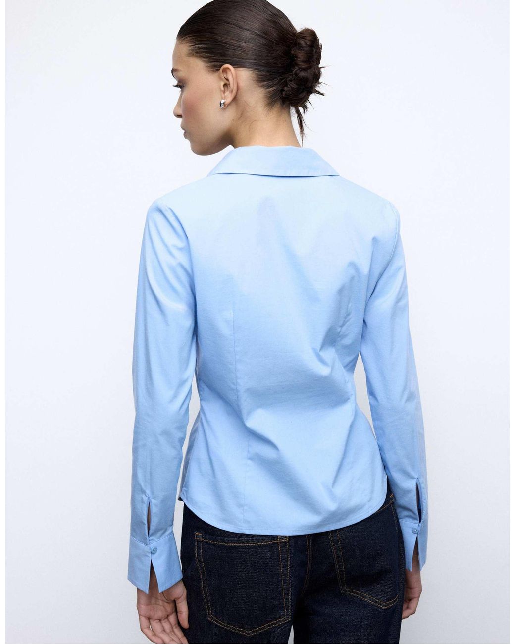 Stradivarius Blue – figurbetonte basic-hemdbluse