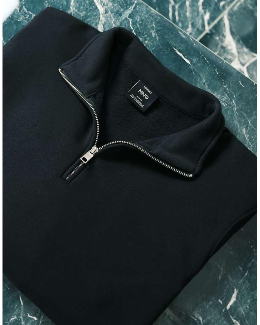 Mango Blue Cotton Mix Quarter Zip Sweatshirt for men