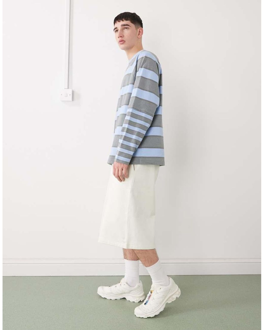 Collusion Blue Circular Design Collection Heavyweight Long Shorts for men