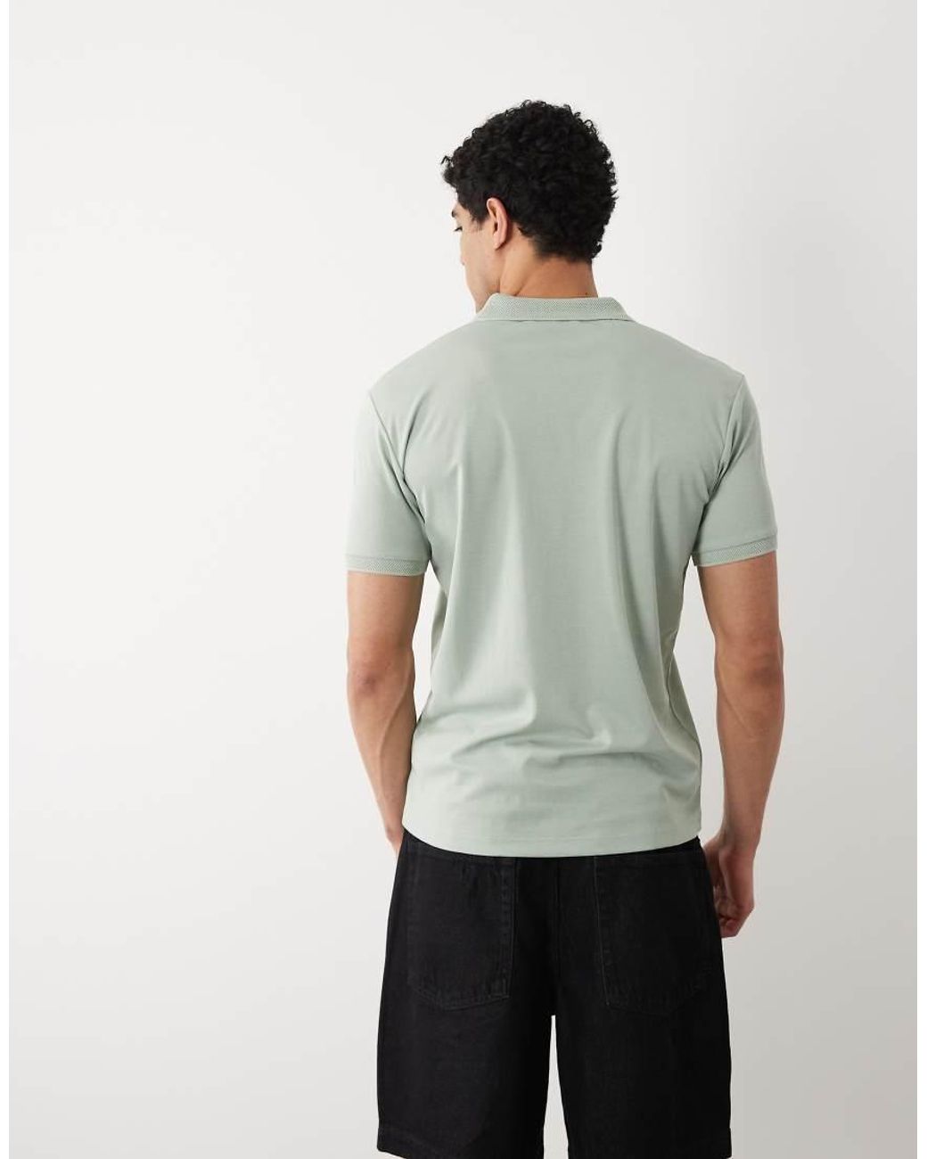 SELECTED Green Half Zip Polo Shirt for men