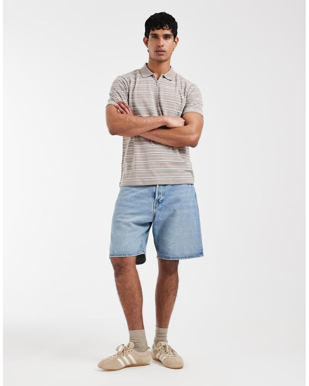ASOS White Heavyweight Regular Fit Zip-up Polo for men