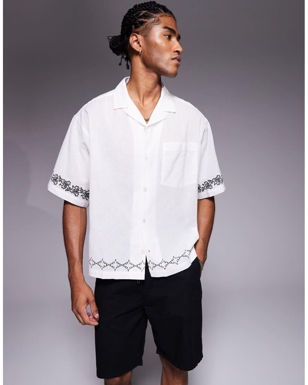 ASOS Oversized Overhemd Met Reverskraag, Rechte Pasvorm En Print Op De Achterkant in het White voor heren