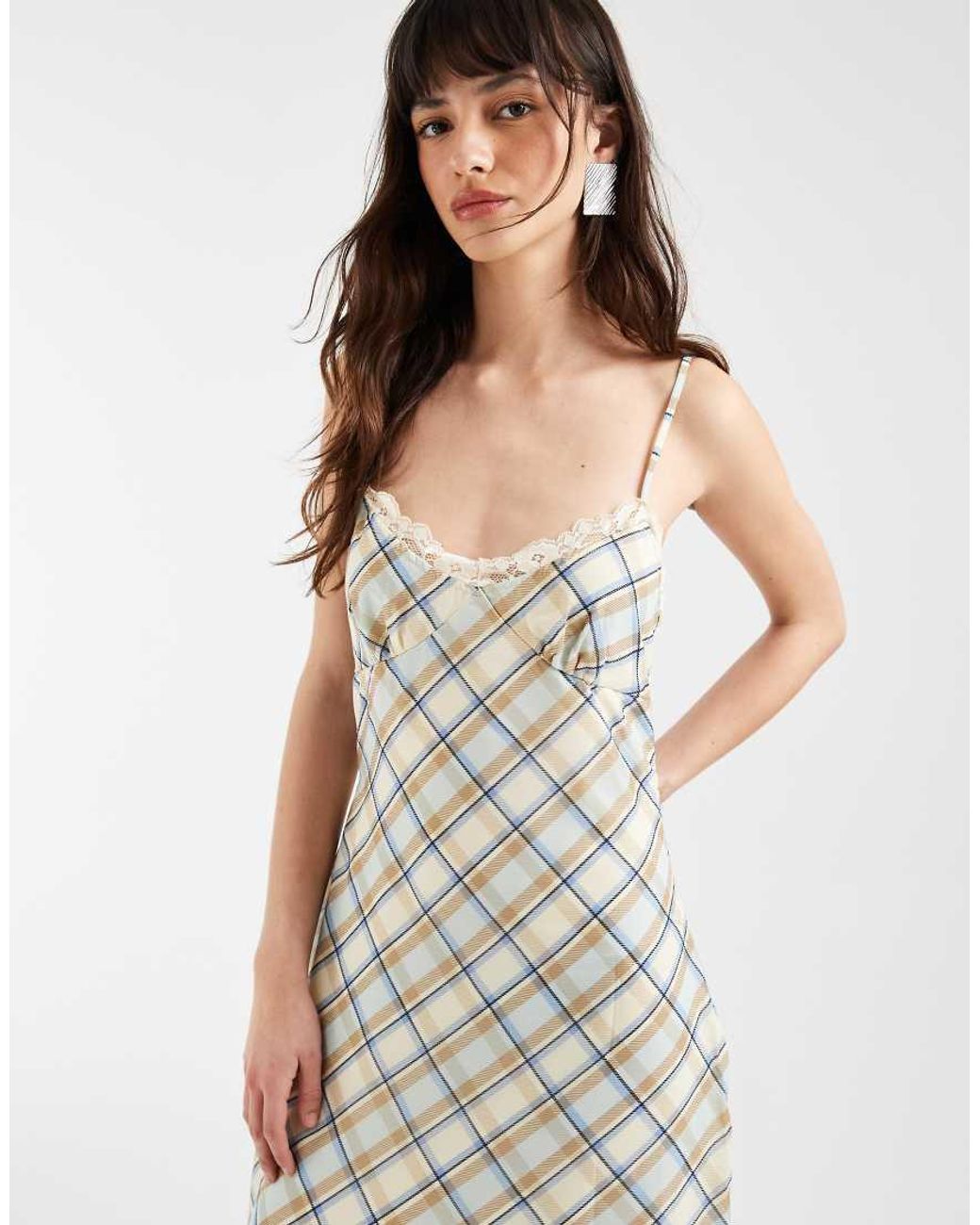 Motel White Naska Chiffon Vintage Check Midaxi Dress