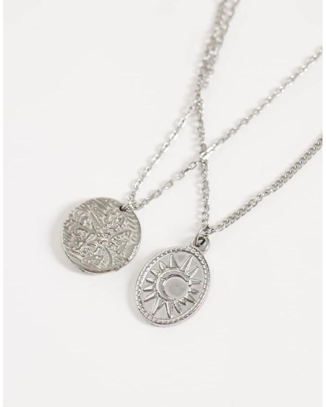 ASOS White Waterproof Stainless Steel 2 Pack Lion And Sun Pendant Necklace for men