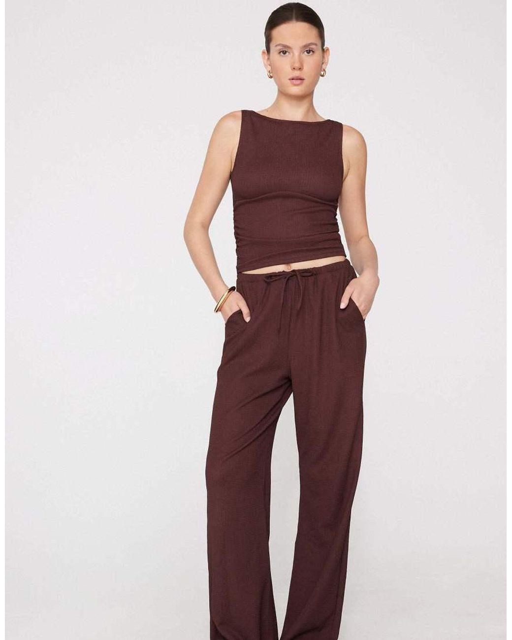 Tezenis Red Crinkle Palazzo Trousers